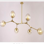 Đèn Chùm 6 chao màu trà thân vàng đồng T882/6 Ø800